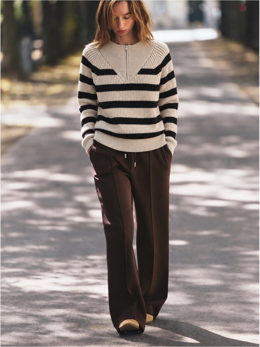 Zara Black and Cream Quarter Zip Sweater